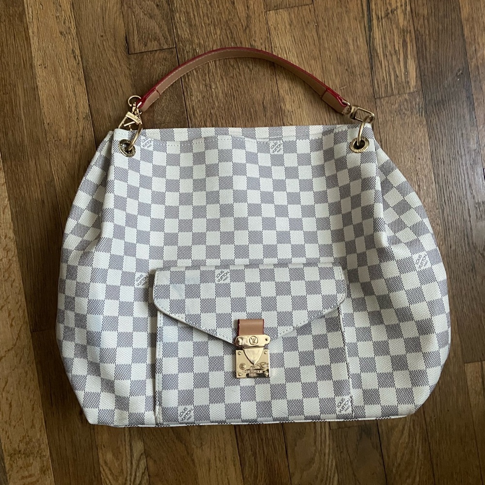 LV Checkered Designer Tote Bag - Cream and Tan